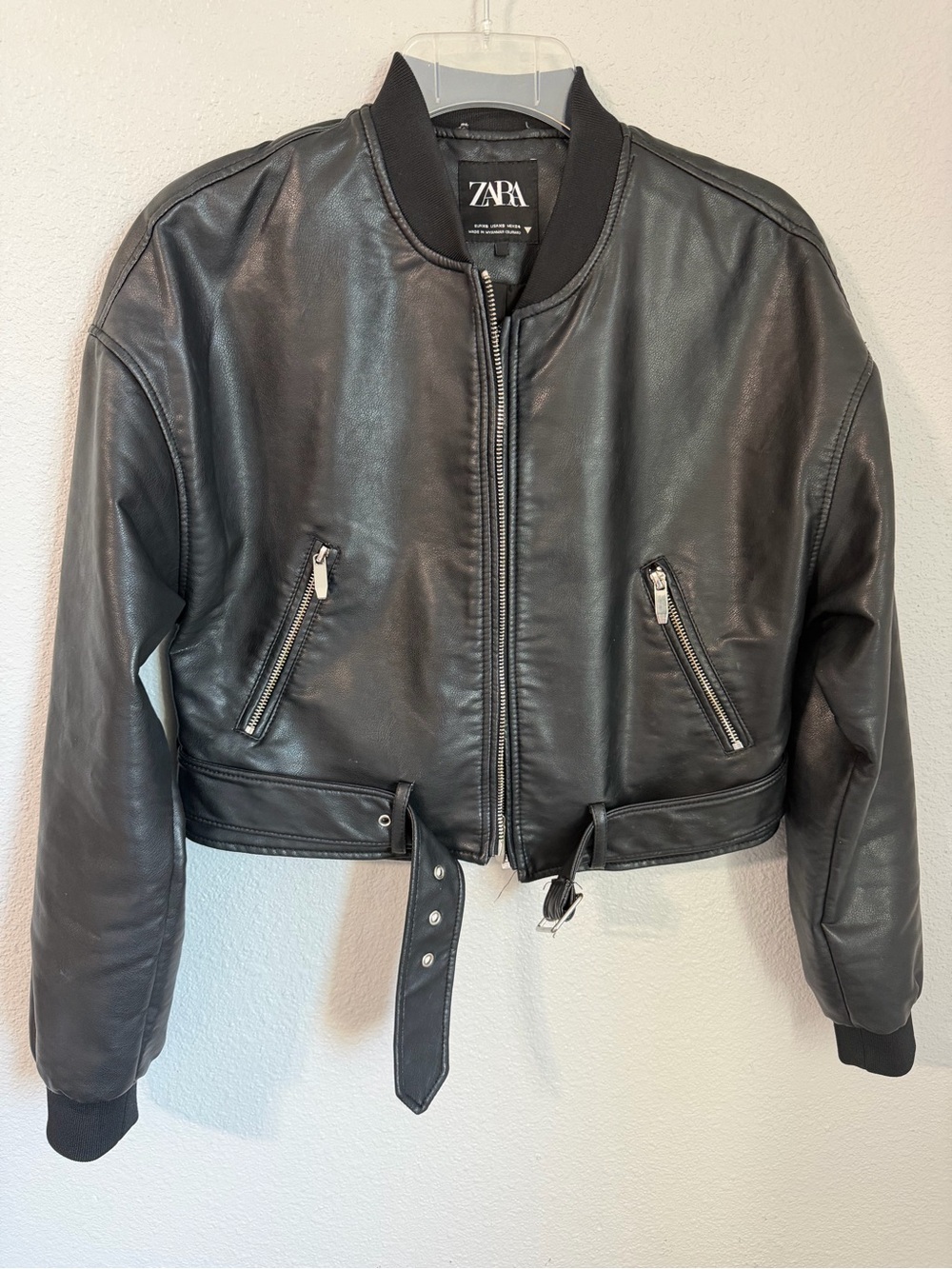 Zara Black Faux Leather Bomber Jacket